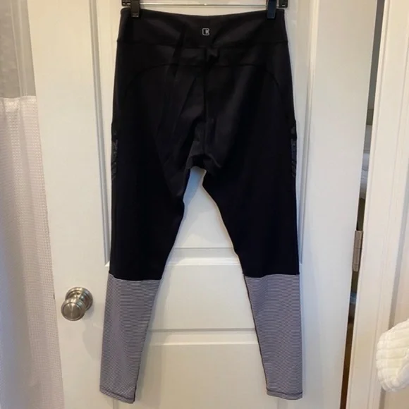 Nylora high rise Black leather stripe and Gray and white stripe workout Leggings